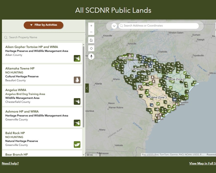 scdnr public lands viewer image